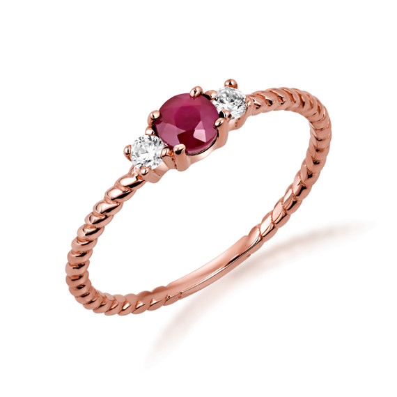 Dainty Gold Ruby Birthstone Engagement Ring with White Topaz (Available in Yellow Gold, Rose Gold, White Gold)