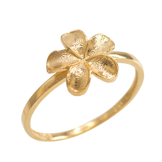 Gold Smooth Hawaiian Plumeria Flower Ring