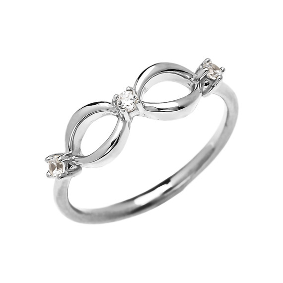 Three Cubic Zirconia Dainty Infinity White Gold Ring