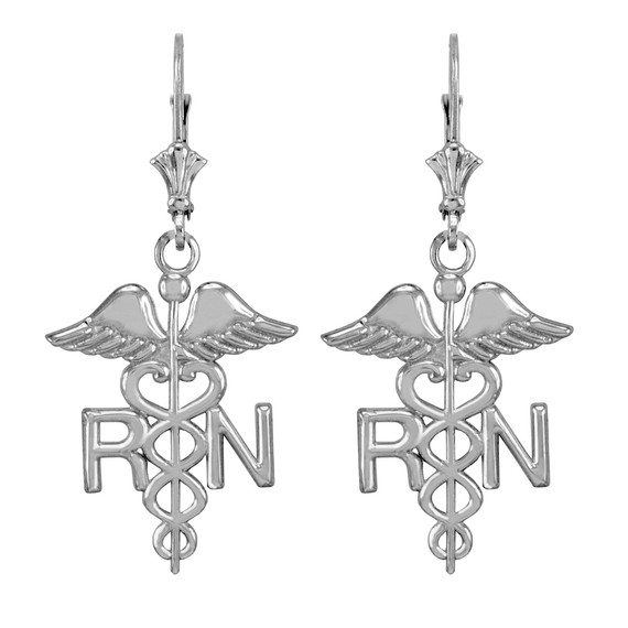 .925 Sterling Silver Registered Nurse RN Caduceus Earrings