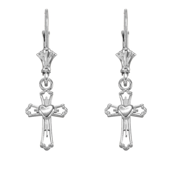 Sterling Silver Heart Cross Earrings