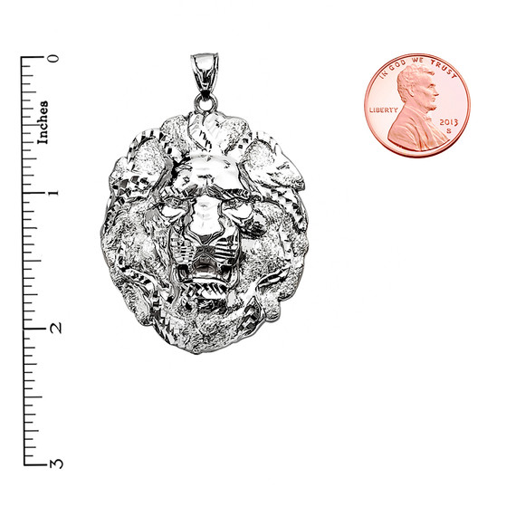 White Gold Textured Lion Pendant