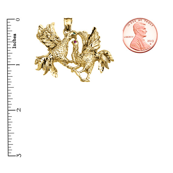 Yellow Gold Fighting Roosters Pendant