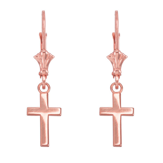 Yellow Gold Smooth Mini Cross Earrings(Available in Yellow/Rose/White Gold)