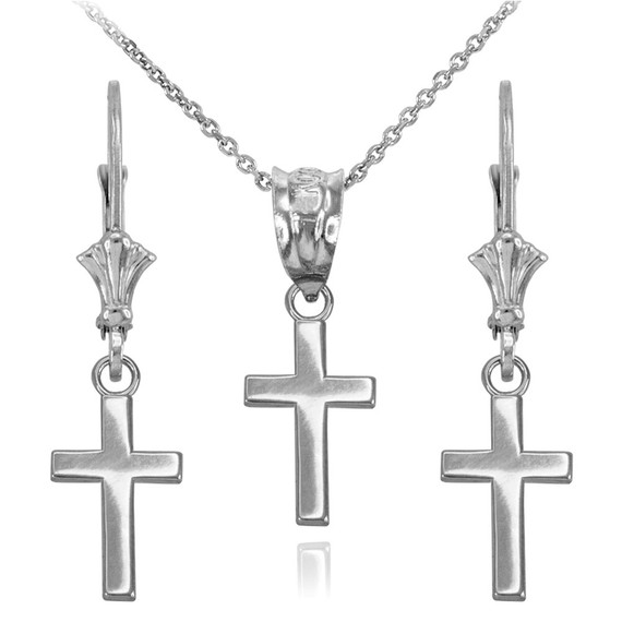 14k Yellow Gold Smooth Mini Cross Necklace Earring Set(Available in Yellow/Rose/White Gold)