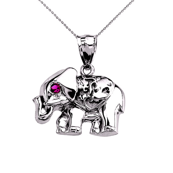 Sterling Silver Red CZ Elephant Pendant Necklace