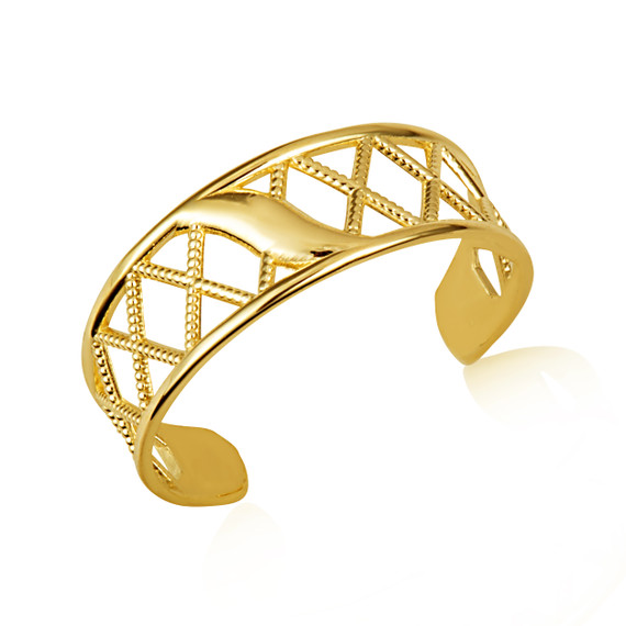 Yellow Gold Woman's Contemporary Cross Hatch Toe Ring