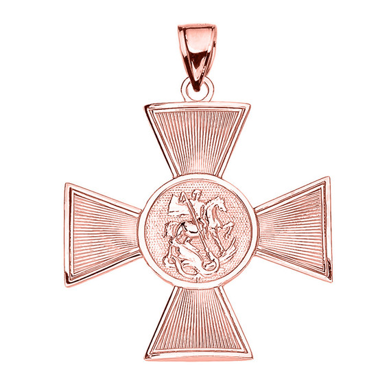 Gold Saint George Russian Cross Pendant Necklace (Available in Yellow/Rose/White Gold)