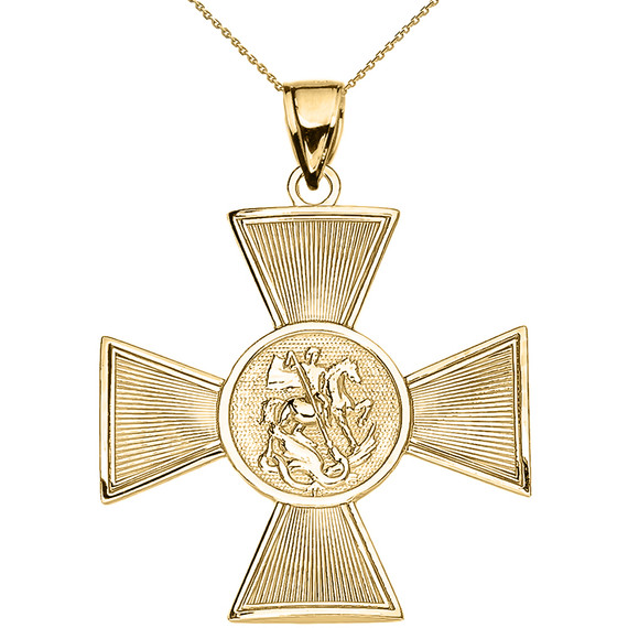 Gold Saint George Russian Cross Pendant Necklace (Available in Yellow/Rose/White Gold)