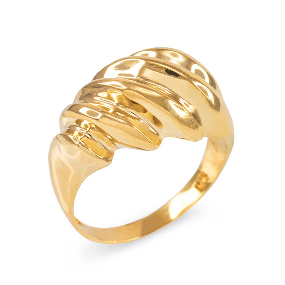 Gold Elegant Domed Ribbed Ring