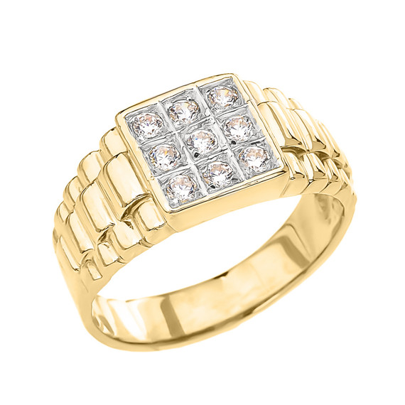 Yellow Gold Diamond Men's Ring With Watch Band Design