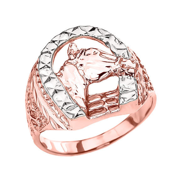 Two-tone Rose Gold Horseshoe with Horse Head Ring