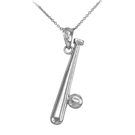 Solid Gold Polished  Baseball and Bat Pendant Necklace (Available in Yellow/Rose/White Gold)