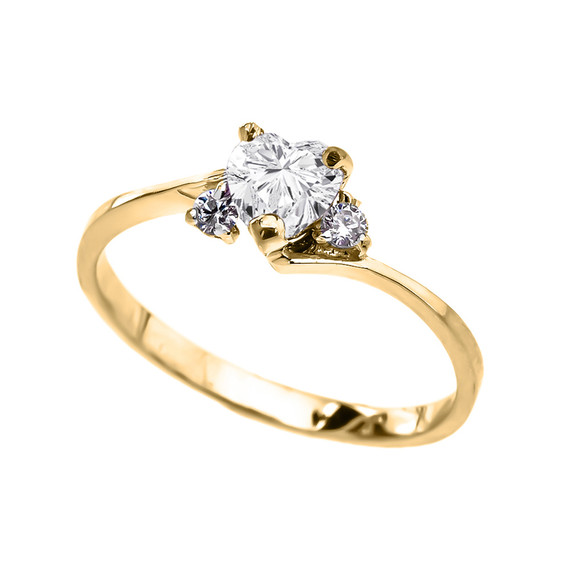 Dainty Yellow Gold Garnet And C.Z Heart Promise Ring