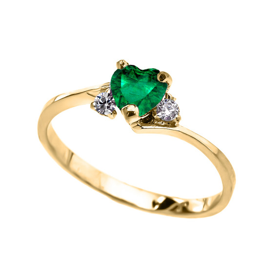 Dainty Yellow Gold  (LCE) Emerald Heart Promise Ring