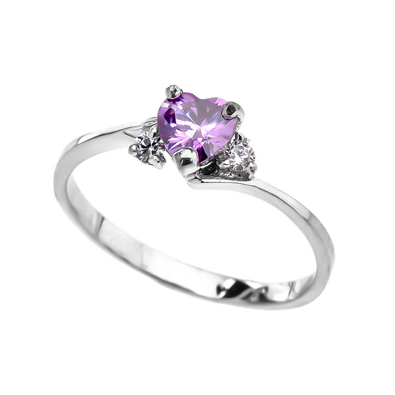 Dainty White Gold CZ Alexandrite Heart Promise Ring