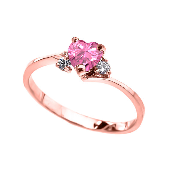 Dainty Rose Gold Pink CZ Heart Promise Ring