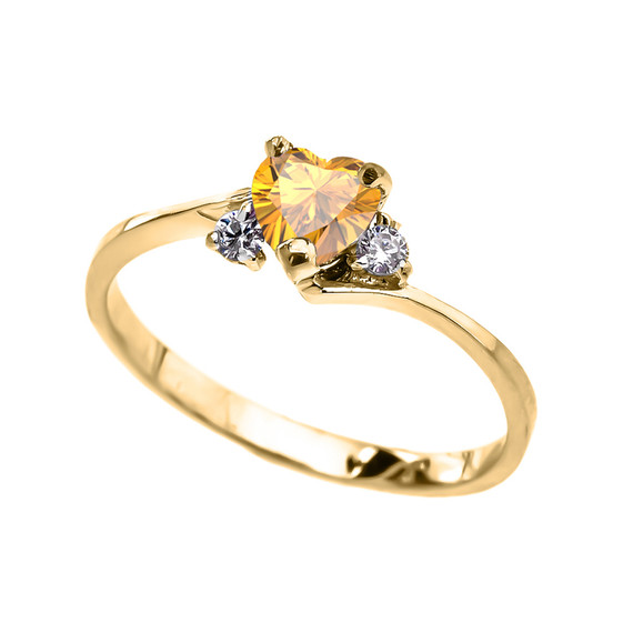 Dainty Yellow Gold Citrine CZ Heart Promise Ring