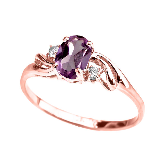 Rose Gold CZ Alexandrite Oval Solitaire Proposal Ring