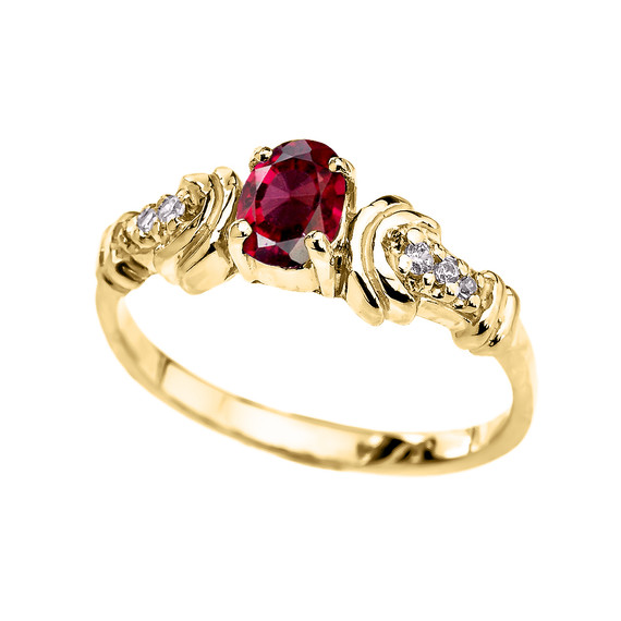 Diamond and Garnet Oval Solitaire Proposal Ring Gold In (Yellow/Rose/White)