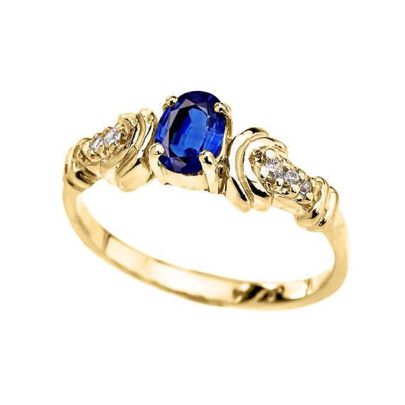 Diamond and Sapphire Oval Solitaire Proposal Ring In Gold (Yellow/Rose/White)