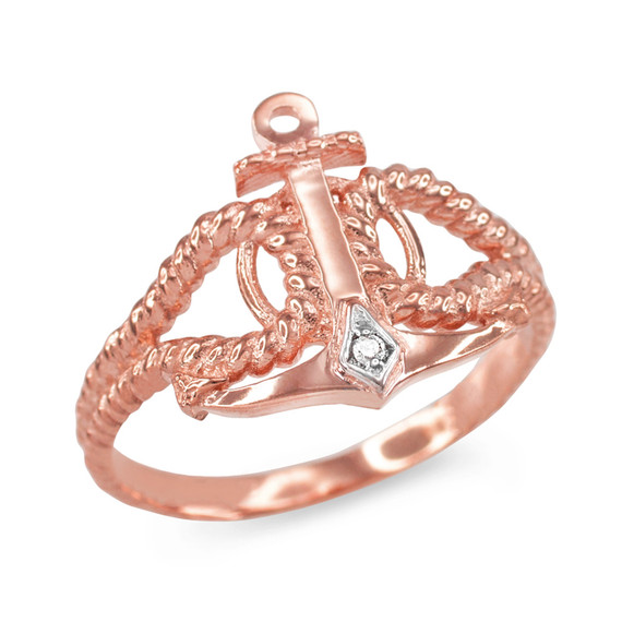 Rose Gold Diamond Accented Anchor Ring