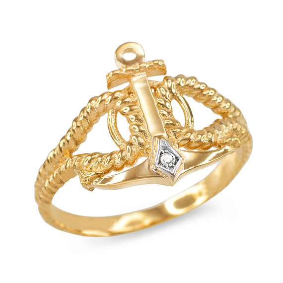 Yellow Gold Diamond Accented Anchor Ring