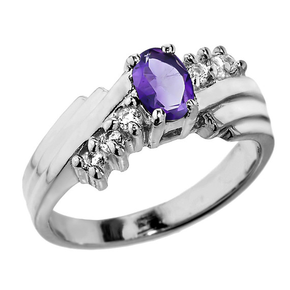 Sterling Silver White Topaz and Amethyst Ladies Ring