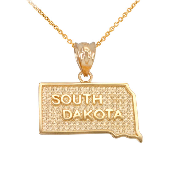 Gold South Dakota State Map Pendant Necklace(Available in Yellow/Rose/White Gold)