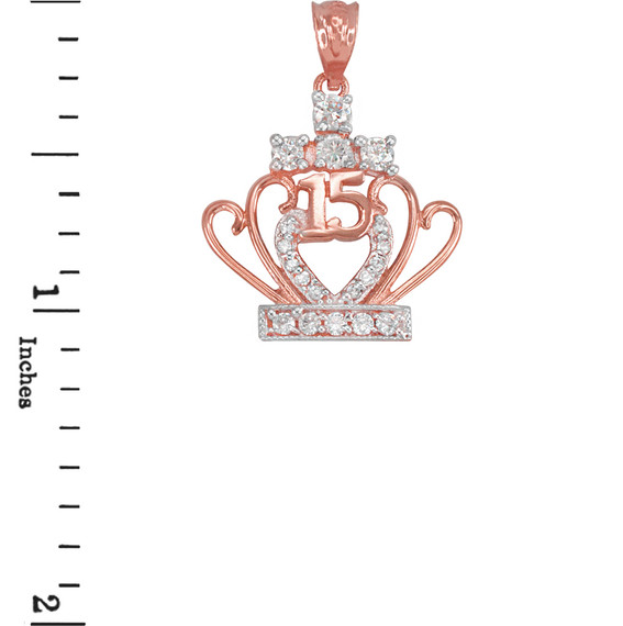 Rose Gold Quinceanera 15 Años CZ Pendant Necklace