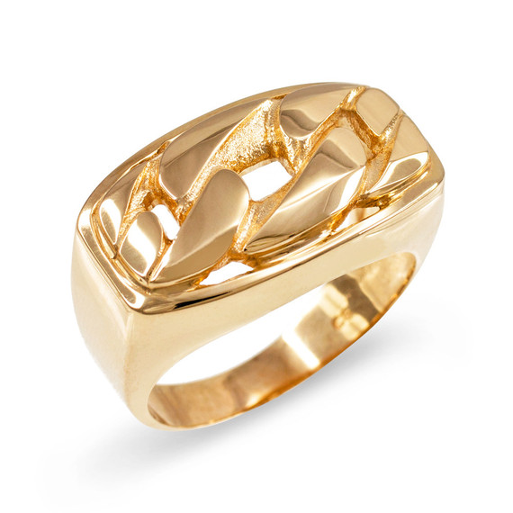 Yellow Gold Cuban Link Statement Ring