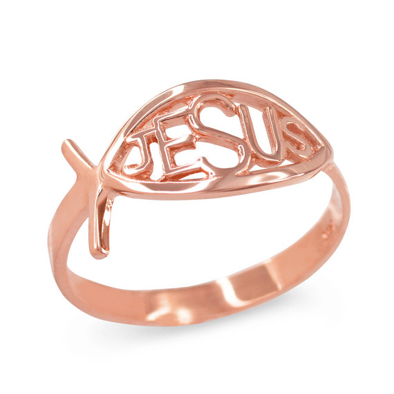 Rose Gold Christian Ichthus Jesus Ring