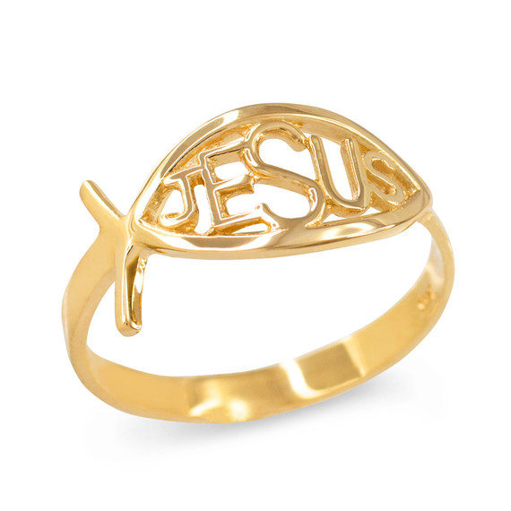 Yellow Gold Christian Ichthus Jesus Ring