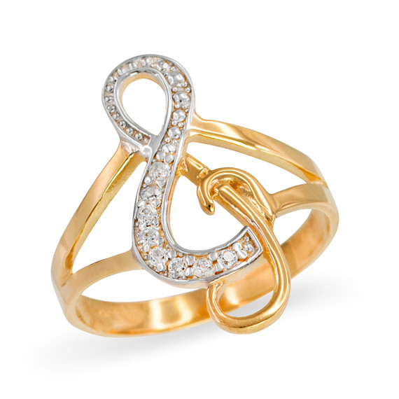 Yellow Gold Diamond Studded Treble Clef Music Ring