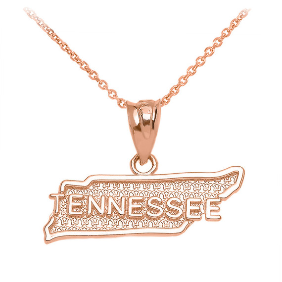 Tennessee State Map Gold Pendant Necklace (Available in Yellow/Rose/White Gold) Style#: Texas Map