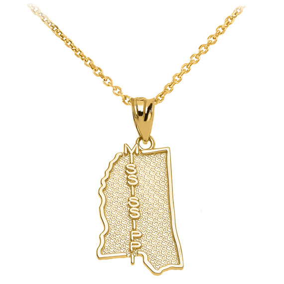 Yellow Gold Mississippi State Map Pendant Necklace