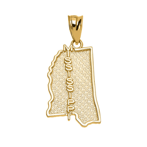 Yellow Gold Mississippi State Map Pendant Necklace