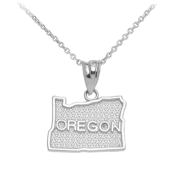 White Gold Oregon State Map Pendant Necklace