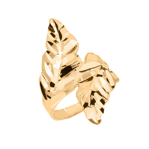 Yellow Gold Diamond Cut Double Laurel Wreath Ring