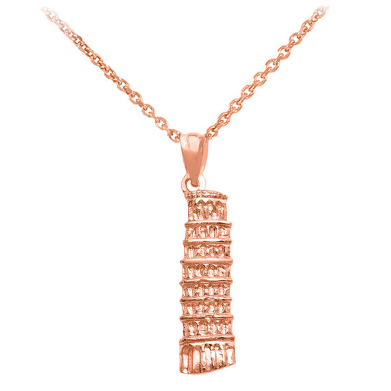 Gold Detailed Leaning Tower Of Pisa Pendant Necklace (Available in Yellow/Rose/White Gold)