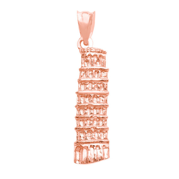 Gold Detailed Leaning Tower Of Pisa Pendant Necklace (Available in Yellow/Rose/White Gold)