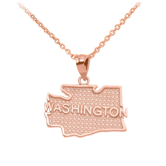 Gold Washington State Map Pendant Necklace(Available in Yellow/Rose/White Gold)