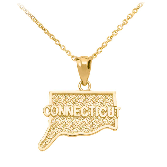 Yellow Gold Connecticut State Map Pendant Necklace