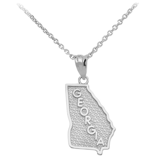 White Gold Georgia State Map Pendant Necklace