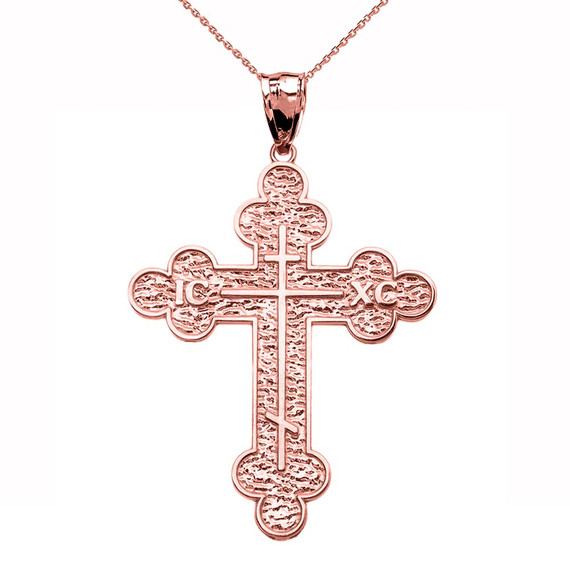 Rose Gold Eastern Orthodox ICXC Cross Pendant Necklace