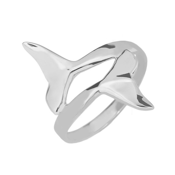 White Gold Dolphin Tail Double Wrap Ring