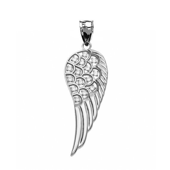 Fancy White Gold Diamond Angel Wing Pendant Necklace