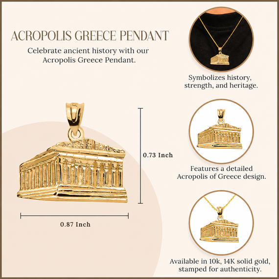 Gold Parthenon In Acropolis Greece Pendant Necklace (Available in Yellow/Rose/White Gold)