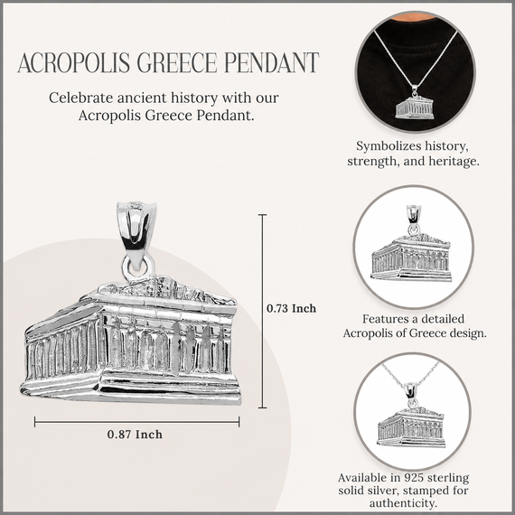 .925 Sterling Silver Parthenon In Acropolis Greece Pendant Necklace