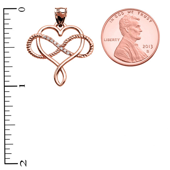 Infinity and Heart Intertwined Diamond Rose Gold Rope Design Pendant Necklace